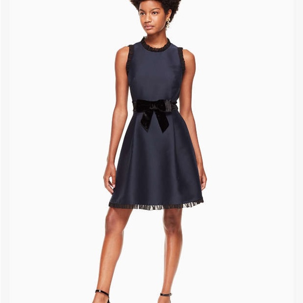 Kate Spade Navy Sleeveless Mini Dress | Black Bow A-Line Dress